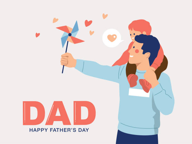 Happy Father's Day Happy Father's Day greeting card with a daddy playing with his child. Vector illustration in a flat style. fathers day stock illustrations