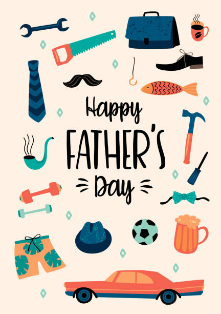 ilustrações, clipart, desenhos animados e ícones de feliz dia dos pais. moldes do vetor. - fathers day