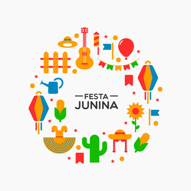 ilustrações, clipart, desenhos animados e ícones de cartão feliz de junina da festa da decoração do partido - festa junina