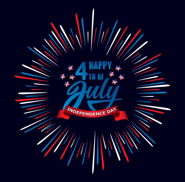 Happy fourth of July Independence day USA  handwritten phrase with stars, American flag and firework. Happy fourth of July Independence day USA  handwritten phrase with stars, American flag and firework. Vector lettering illustration. fourth of july fireworks stock illustrations