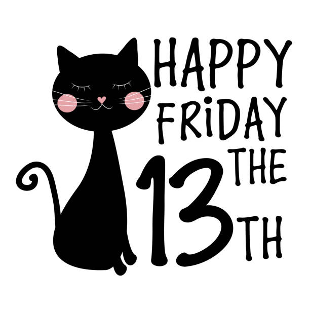 illustrations, cliparts, dessins animés et icônes de joyeux vendredi 13, texte avec chat noir, sur fond blanc. - vendredi 13