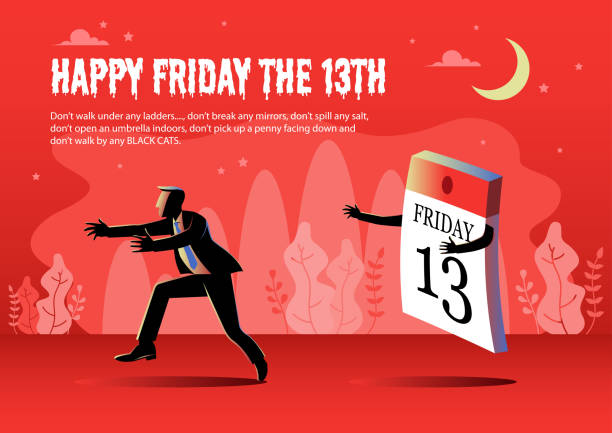 Happy Friday the 13th vector illustration Illustration of Happy superstition, Friday with a businessman chasing by the number 13th calendar of the month friday the 13th stock illustrations