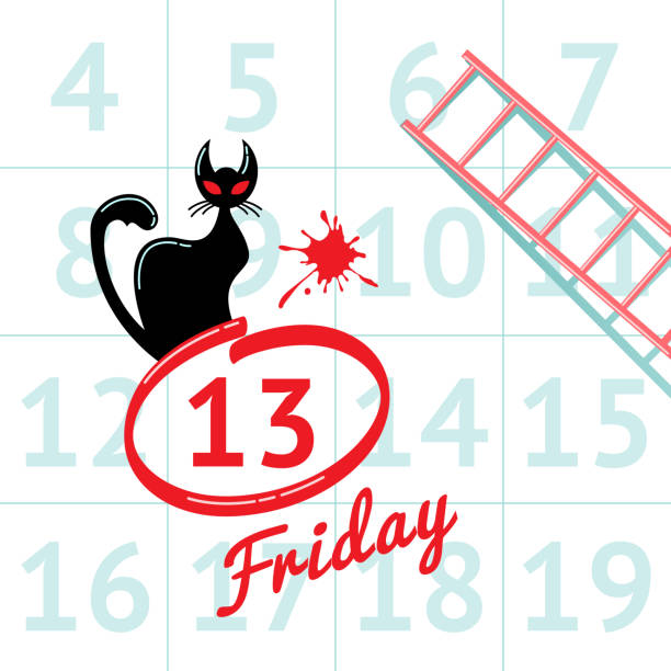 Happy Friday the 13th vector illustration Illustration of Happy superstition, Friday with black cat in calendar background friday the 13th stock illustrations