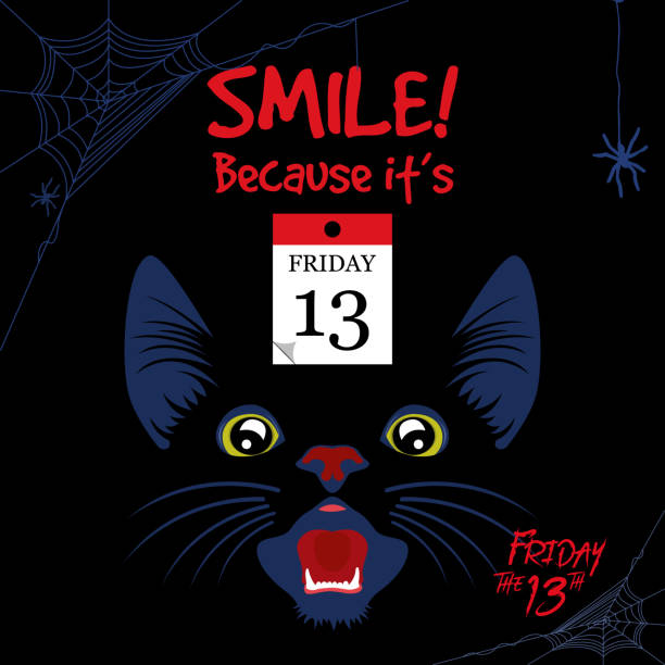 Happy Friday the 13th vector illustration Illustration of Happy superstition, Friday with a cat face and 13th date calendar friday the 13th stock illustrations