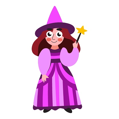 Happy girl in Magic princess costume for Halloween vector illustration