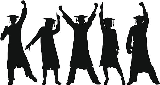 Happy Graduates Silhouettes of happy graduates. The mortar boards are on a separate layer. graduation silhouettes stock illustrations