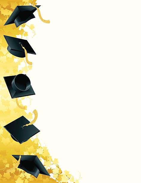 Happy Graduation! Graduation Caps on  Golden Ivy. graduation backgrounds stock illustrations