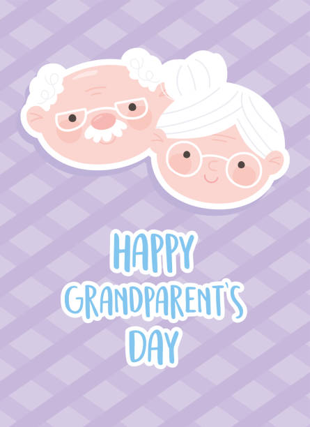 stockillustraties, clipart, cartoons en iconen met gelukkige grootouders dag, schattige oma en opa gezichten cartoon kaart - ramos