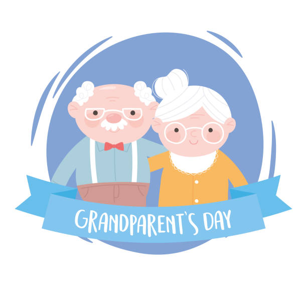 stockillustraties, clipart, cartoons en iconen met gelukkige grootoudersdag, ouder paar samen beeldverhaalkaart - ramos