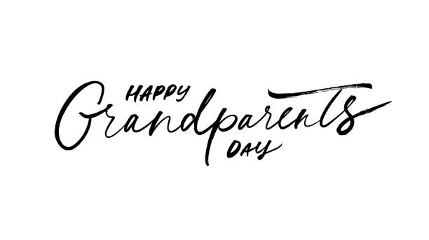 ilustrações de stock, clip art, desenhos animados e ícones de happy grandparents day greeting card. hand drawn vector lettering for family holiday. - grandparents