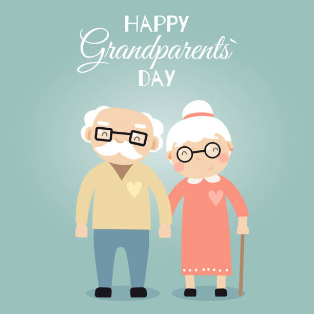 ilustrações de stock, clip art, desenhos animados e ícones de happy grandparents day greeting poster. cartoon vector illustration - grandparents