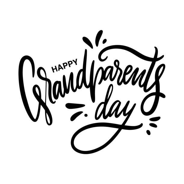 ilustrações de stock, clip art, desenhos animados e ícones de happy grandparents day. hand drawn vector lettering. isolated on white background. - grandparents