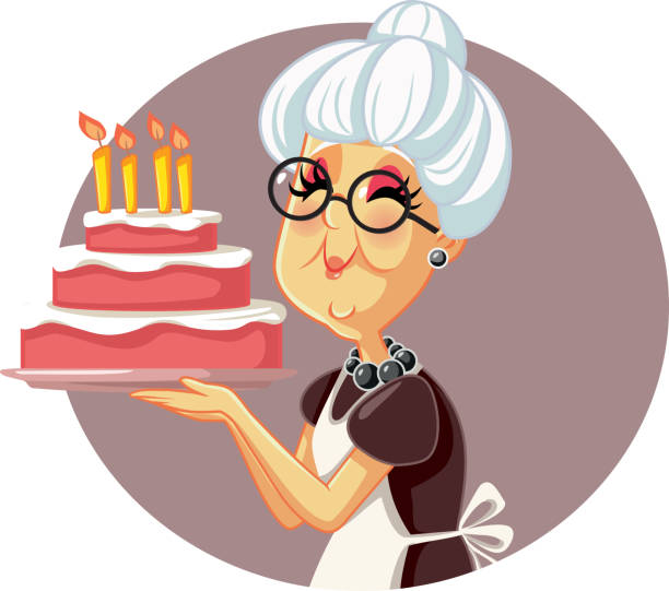 Old Lady Happy Birthday Cartoons Illustrations, Royalty-Free Vector