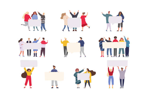 Happy group of friends standing together and holding blank banner. Flat cartoon colorful vector illustration. Happy group of friends standing together and holding blank banner. Flat cartoon colorful vector illustration. plan document clipart stock illustrations