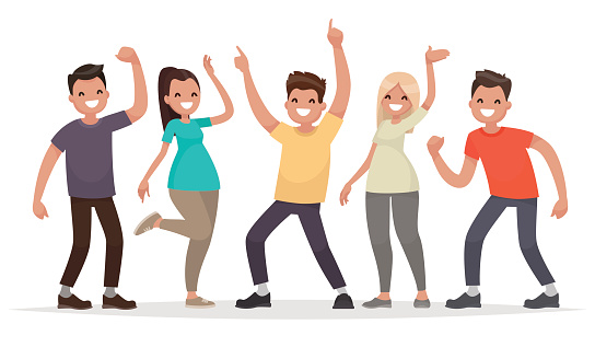 Happy group of young people. Vector illustration in a flat style