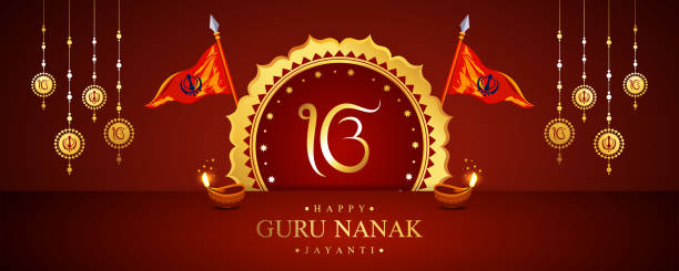 Happy Gurpurab, Guru Nanak Jayanti, Sikh Festival background. Happy Gurpurab, Guru Nanak Jayanti, Festival of Punjabi Sikh Religion, vector background. guru nanak stock illustrations