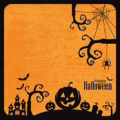 Vector of Happy Halloween with grunge textured background. EPS Ai 10 file format.