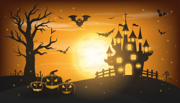 Happy Halloween background with pumpkin ghost vector art illustration