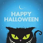 Happy Halloween Black cat with evil smile
