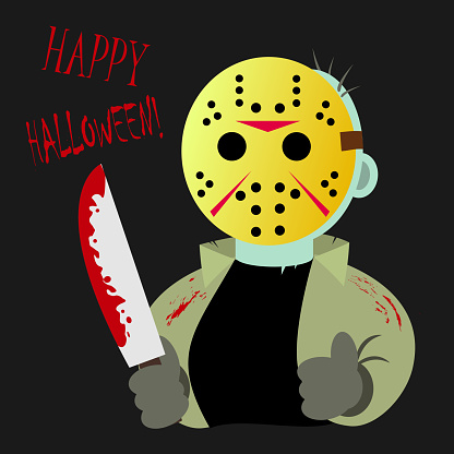 happy halloween greeting card with serial killer