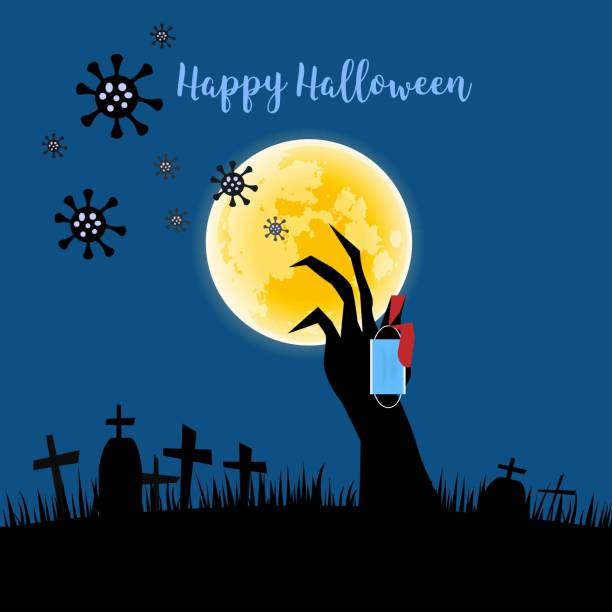 ilustrações de stock, clip art, desenhos animados e ícones de happy halloween in the day of coronavirus outbreak. - covid cemiterio