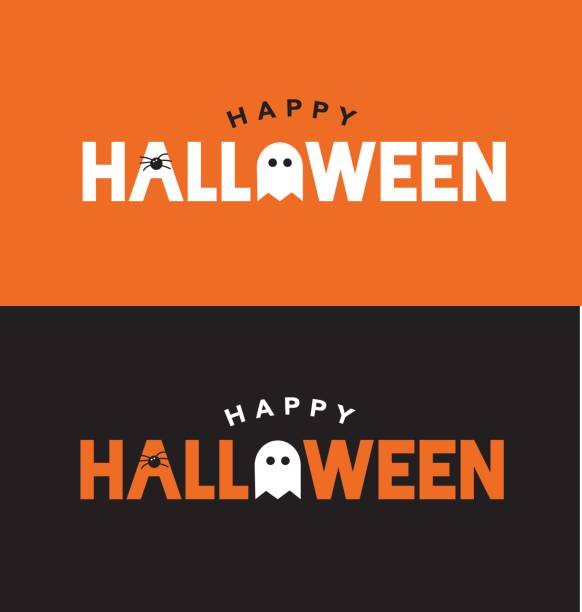 Happy Halloween Typography Over Orange and Black with Spider and Ghost Happy Halloween Typography Over Orange and Black with Spider and Ghost. Vector Illustration. trick or treat stock illustrations