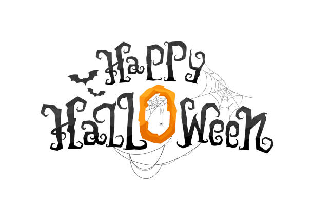 Happy Halloween vector lettering in spider web. vector art illustration