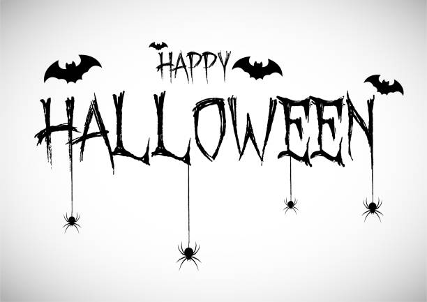 Happy Haloween Concept Bats and Spiders on gray background