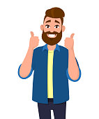 istock Happy handsome man showing thumbs up. Concept illustration in cartoon style. 980239992
