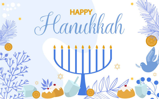 ilustraciones, imágenes clip art, dibujos animados e iconos de stock de ilustración feliz hanukkah, festival judío de las luces tradicional de fondo de vacaciones. - happy hanukkah