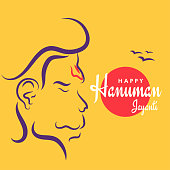 istock Happy Hanuman Jayanti banner poster festival greeting wallpaper, Hanuman face line art vector 1314211493