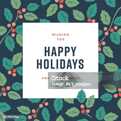 istock Happy holidays design template with hand-drawn vector winter botanical graphics 1277917954