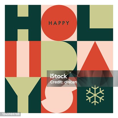 istock Happy Holidays Geometric Card with Typography Greetings. 1345989788