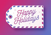 Happy Holidays candy cane stripe gift tag.