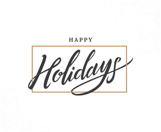 mutlu tatiller el çizilmiş yazı cümlesi - happy holidays stock illustrations
