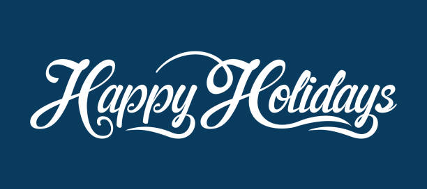 Happy Holidays text Happy Holidays calligraphic text on blue background. happy holidays stock illustrations