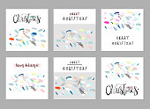 Happy Holidays Unusual Artistic Trendy Card. Creative hand drawn textures. Contemporary art. Cute design for greeting card, invitations, covers, posters, headers, banners, postcards