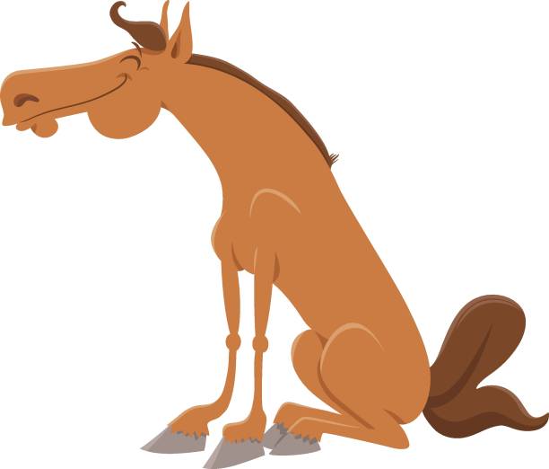 bildbanksillustrationer, clip art samt tecknat material och ikoner med glad häst karaktär tecknad illustration - silly horse