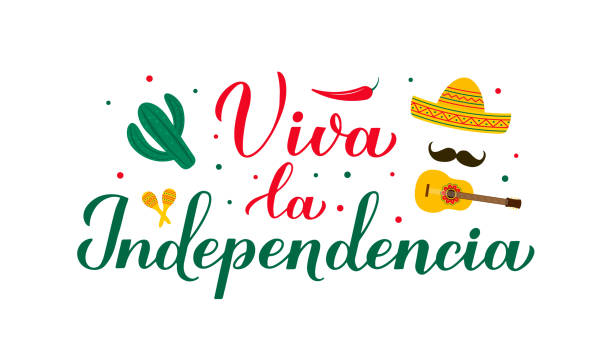 Happy Independence Day calligraphy hand lettering in Spanish. Mexican holiday celebrated on September 16. Vector template for typography poster, banner, greeting card, flyer, etc.  mexican independence day images stock illustrations
