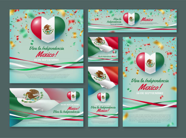 Happy Independence day of Mexico vector banner set Happy Independence day of Mexico vector banner set. 16 de Septiembre Viva La Independencia Mexico banner, invitation, greeting card, flyer, cover with Mexican national flag realistic illustration viva mexico stock illustrations