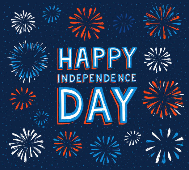 ilustraciones, imágenes clip art, dibujos animados e iconos de stock de feliz día de la independencia con fuegos artificiales - happy fourth of july