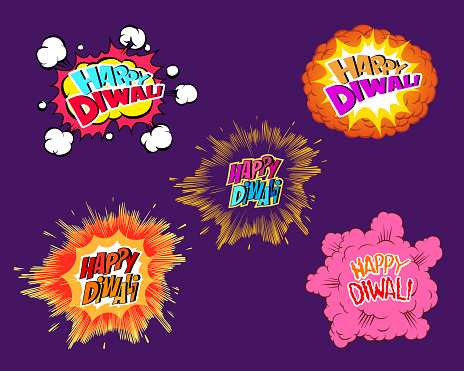 Happy Indian Diwali holiday. Comic book explosion Vector illustration.