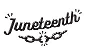 Happy Juneteenth, June 19, Black Freedom Day in the United States. Hand drawn lettering with broken chain design. Vector illustration.