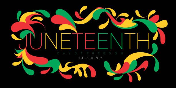 Happy Juneteenth Juneteenth simple typography on a splash of abstract designs in national colors juneteenth stock illustrations