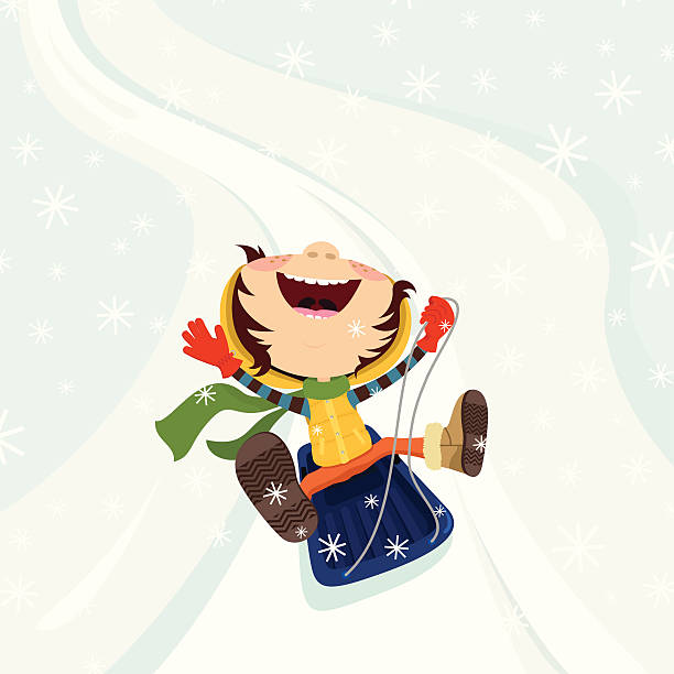 happy kids on the sled winter snow illustration vector vector art illustration