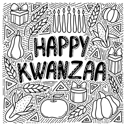 Happy Kwanzaa hand drawn banner in doodle style