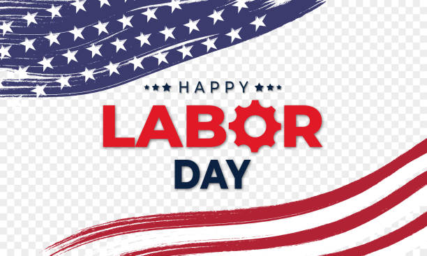 Happy Labor Day Banner with Brush Stroke Background in United States National Flag Colors Happy Labor Day Banner with Brush Stroke Background in United States National Flag Colors. Isolated on Transparent Background labor day stock illustrations