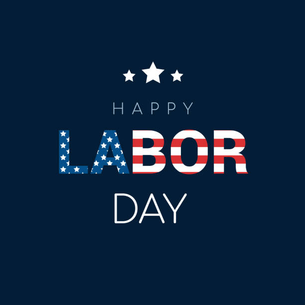 happy labor day card ilustracja wektor. flaga stanów zjednoczonych wewnątrz świata " labor " na niebieskim tle. - labor day stock illustrations