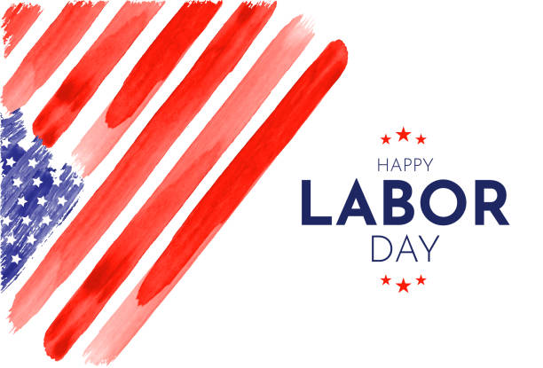ilustraciones, imágenes clip art, dibujos animados e iconos de stock de tarjeta feliz día del trabajo. bandera de acuarela usa. vector - labor day