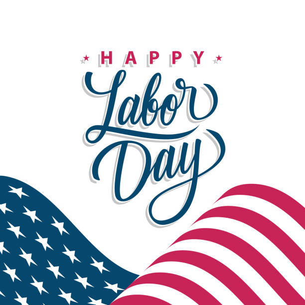 Happy Labor Day celebrate card with waving american national flag and hand lettering greetings. United States national holiday. Happy Labor Day celebrate card with waving american national flag and hand lettering greetings. United States national holiday vector illustration. labor day stock illustrations